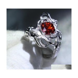 Artes e ofícios feitos à mão 925 Sterling Sier Fashion Engagement Band Ring Princess Cut Red Cz Mermaid Shape Ding