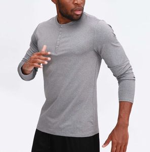 Lu roupa masculina de yoga, camiseta esportiva de manga longa, estilo esportivo, camisa com botão, treinamento, roupas fitness, elástica, secagem rápida, dfg126