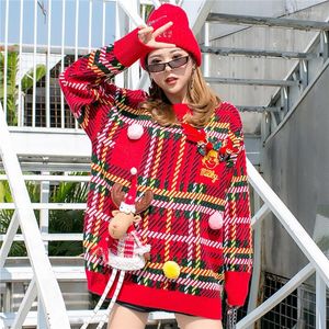 Women's Sweaters Thai Street Fashion Lady Christmas Sweater Sweter Damski Retro Loose Thick Personality Female Long Christm