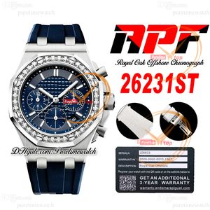 APF 37mm 26231st ETA A7750 Automatisk kronograf Ladies Watch Lady Womens Watches Diamonds Bezel Blue Stick Textured Dial Rubber Strap Super Version Puretime C3 C3