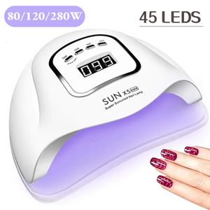 Nageltorkar Sun X5X10 UV LED -nagellampa för manikyr 120W Professionell nageltork med 45LEDS nagelamp för snabb torr gel nagellack 230403