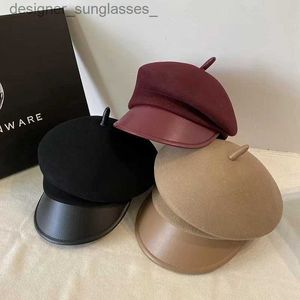 Berets 2022New Janese und Koreanische 100% Australien Wolle Cloche Hut Unregelmäßige Newsboy C La Chic Berets Frauen PU Peak Filz Fedora HüteL231103