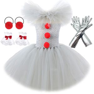 Cosplay Gray Clown Tutu Dress for Girls Carnival Halloween Costume for Kids Girl Joker Cosplay Tulle Outfit Children Party Scary Clothes 230403