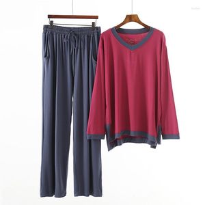 Vêtements de nuit pour femmes grande taille Modal Pyjamas femmes maison costume Femme printemps à manches longues col en v ample Homewear Pyjama Femme Lounge Wear 2023