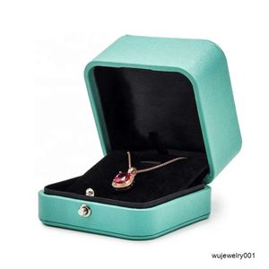 Push to open lock green PU leather jewellery boxes pendant necklace packaging small jewelry box green