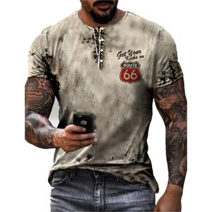 Koszule mężczyzn Summer Vintage T Shirt Shirt 66 Way 3D Print For Men Fashion krótkie rękawy O NEC GOMASOWANE MĘŻCZYZNE MĘŻCZYZN 230403