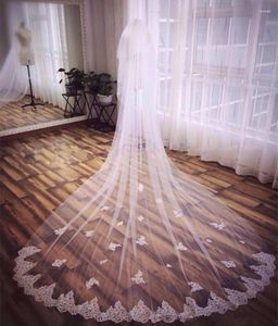 Véus de noiva NZUK Long Cathedral Wedding Lace Edge Floral Apliques Veil com pente para acessórios