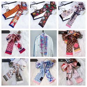 Newest Fashion Four Leaf Clover Soft Fabric Scarf Designer Print Scarves Silk Headband For Women&Girl Gift Long Handle Bag Scarves Ribbon Head Wraps