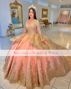 Princesa Quinceanera платья с шариковыми платьями с длинными рукавами аппликация кружев