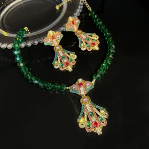 Stud Fyuan Vintage Barroco Estilo Green Beads Colar para Mulheres Geométricas Coloridas Brincos de Cristal Banquete Conjuntos de Jóias 231102