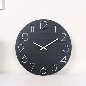 Wall Clocks Simple Mute Wooden Clock Round Creative Quartz For Home Bedroom Living Room Without (Black) Zoom Alarm