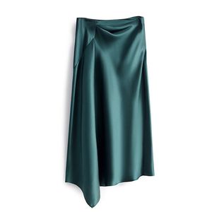 Skirts Korea - UK Office Women's Simple Solid Satin Elegant Summer Midi Dress Women's Faldas Mujer Moda Long Sleeve Dress Women's Plus Size 230403