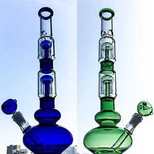 Big Beaker Bongs Hookahs Double Arm Tree Perc Glass Bong Straight Tube Dab Rig Water Pipe 18mm Female Joint 16.5 