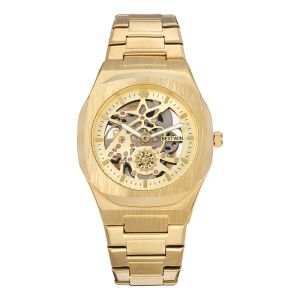 Yeni Moda Men Paslanmaz Çelik Dairesel Gold Watch Luxury Quartz Saat İş ve Eğlence Öğrencileri