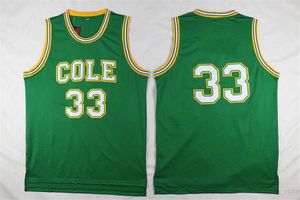 Maglie da basket da uomo della High School Cole 33 Uniform College Team Colore verde University Ricamo e cucito in puro cotone traspirante