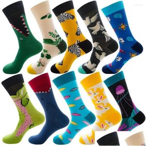 Herrensocken Herrensocken Doiaeskv 10 Paare/Los Glückliche Iti Tiere Meeresfrüchte Männer Gekämmte Baumwolle Calcetines Largos Hombre Großhandel Drop Del Dhsuc