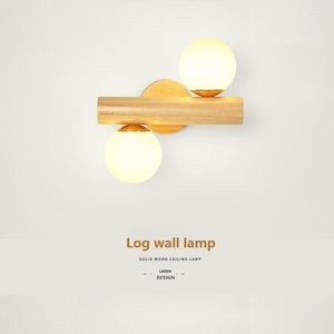Wall Lamps Nordic Style Solid Wood Lamp Creative White Glass Ball Net Red Lights With Rotating Modern Minimalist Bedroom Bedside