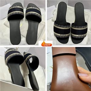 Slide Designer Womens Sandals Slippers Flip Flops Luxury Flat Thick Bottom Embroidery Printed 35-42
