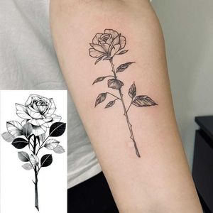 Tatuaggi temporanei Adesivi per tatuaggi temporanei Impermeabile Black Rose Flower Petto Vita Braccio Body Art Sexy Rose Tatuaggio finto Trasferimento dell'acqua tatoo Z0403