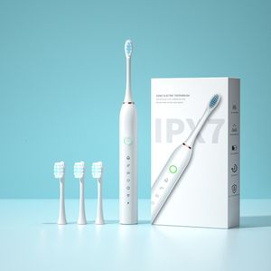 Escova de dentes estrial elétrico recarregável para adultos 6 modos timer inteligente ipx7 pincelas de dente ultrassônicas à prova d'água da caixa de viagem 230403