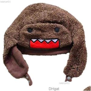 Cartoon Domo Winter Bomber Ushanka Russian Fur Hat with Ear Flaps for Men and Women