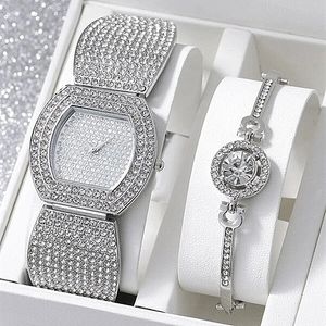 Женские часы Luxury Full Diamond Women Bracelet Watch Set Fashion нержавеющая сталь группа Quartz Watches Relogio Feminino Montre Femme 230403