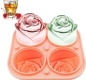 3D Rose Ice Molds Large Ice Cube Trays, Make 4 Giant Cute Flower Shape Ice, Silicone Rubber Fun Big Ice Ball Maker