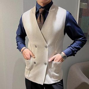 Chalecos para hombres Otoño Invierno Hombres Sin mangas Chaleco de punto Estilo británico Doble botonadura Chaleco masculino Fiesta Negocio Slim Fit Chaleco Hombre