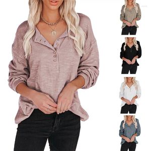 Women's Polos Autumn And Winter 2023 Solid Color Breasted Lantern Sleeve Casual Long-Sleeved Top For Women