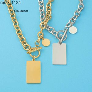 New Men Hip Hop Stainless Steel Necklace O Thick Oval Chain Gold Custom Geometric Blank Square Pendant NecklaceNew Men Hip Ho