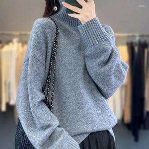 Women's Sweaters Large Size High Neck Wool Pullover For Turtle Solid Warm Cashmere Jumper Autumn Winter Loose Versatile Knit Top