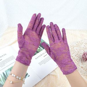 Fem fingrar handskar bil driver hand kvinnor sexig sommar anti-uv kort solskärm blommor tunn siden spets körning