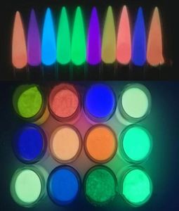 Nail Glitter 12 burkar 12Colors Powder Colored Glow in the Dark Acrylic Dipping for Nails Glowinthedark1428878