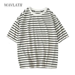 T-shirt da donna WAVLATII T-shirt a righe moda donna Donna Beige Striscia nera in cotone oversize a maniche corte T-shirt per l'estate WT2269 230331