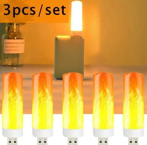 Luzes noturnas 3pcs USB Night Light Flame Light Torch Light Candle Lamp LED Flame Light Power Powle