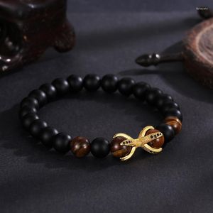 Strand 2023 Micro Inset Black Zircon Angle Claw Alloy Jewelry 8mm Pumice Stone Elastic Beads Bracelet Bangle For Women Men