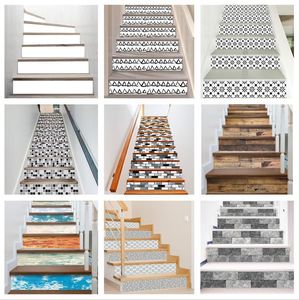 Wallpapers 6 pcs13pcs White Pattern Art Stairs Cover Stickers Peel Stick Vinyl Staircase Mural Stair Riser Floor Sticker Wall Decal Home 230403