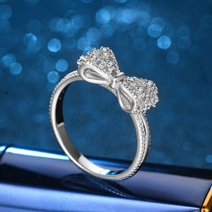 Lovely Bowknot Desiger Band Rings for Women Girls Love Cute Shining Crystal Diamond Bow Ring Jewelry Gift