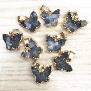 Natural Stone Gray Agates Druzys Drusy Pendants Butterfly Charms for Women Men Unisex Jewelry Necklace Making 6PCS Whole Lot 23090