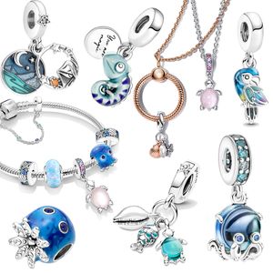 925 Silver Fit Pandora Oryginalne uroki DIY Wisianta Kobiety Bracelets Koraliki Murano Glass Pink Turtle Charm Charm Paradise Parrotise Parrot