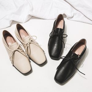 Shoes lace heels Dress Thick up woman loafers square toe solid wear flats casual brief femme single derby shoes comfy