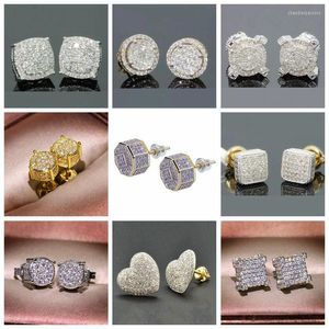 Stud Earrings Rock Hip Hop Iced Out Earring For Men Male Studded Zircon Gold Color Piercing Ear Accessories Hiphop Trend Jewelry
