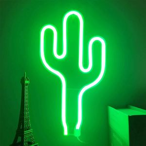 Night Lights Cactus Neon Sign Green Cactus Led Night Light for Wall Light Up Sign Battery or USB Operated Cactus Neon Signs for Bedroom P230331