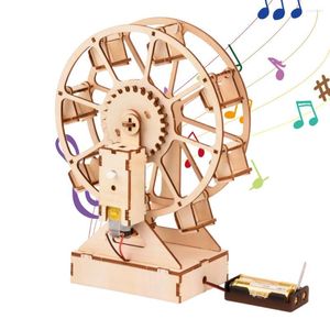 Decorative Figurines DIY Ferris Wheel Music Box Wooden Puzzle Anti-fall Durable Hand-made Assembly Toy For Kids