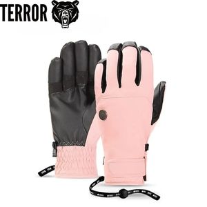 Лыжные перчатки TERROR Зимние женские перчатки Сноуборд Водонепроницаемые лыжные перчатки Теплые толстые зимние велосипедные перчатки с пятью пальцами Профессиональное защитное снаряжение 231102