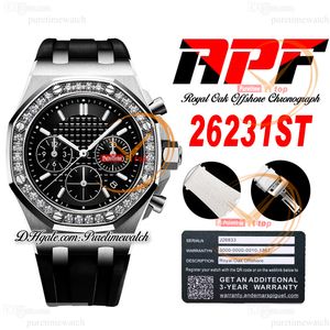 APF 37mm 26231st ETA A7750 Automatyczne chronografie Panie Watch Lady Women Watches Diamonds Bezel Black Stick Tekstrukowany pasek Gumowy pasek Super wersja Pureteme B2