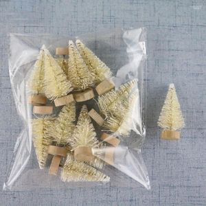 Decorações de Natal 1 saco Mini árvore de Natal realista olhando pequeno sisal artificial com base de madeira