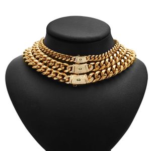 Hip hop necklace stainless steel round ground encrypted Cuban chain Zircon diamond buckle steel men's bracelet 6-14mm 231015
