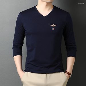 Мужские футболки Top Caffice Fashion Brand Plain V Sece рубашка с длинным рукавом мужчина хлопок черный 95% 5% Spandex повседневная одежда 2023