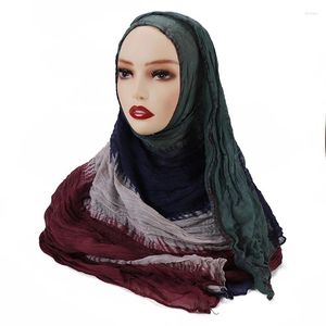 Этническая одежда, хлопковый и льняной разноцветный хиджаб, мусульманский жатый шарф с градиентом, женские шали, головной платок, платок Femme